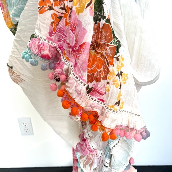 Anthropologie, Farm Rio maxi dress Havana floral, Pom-pom trim 100% cotton. Sz M - Picture 7 of 14